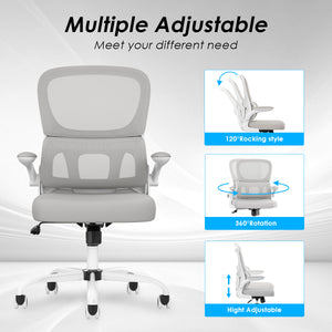 English Elm Office Mesh Ergonomic Chair with Tailored Lumbar Support, Flip Armrests, Breathable Mesh, 350lb Capacity, Adjustable Tilt and Height Grey,White T3623P380867