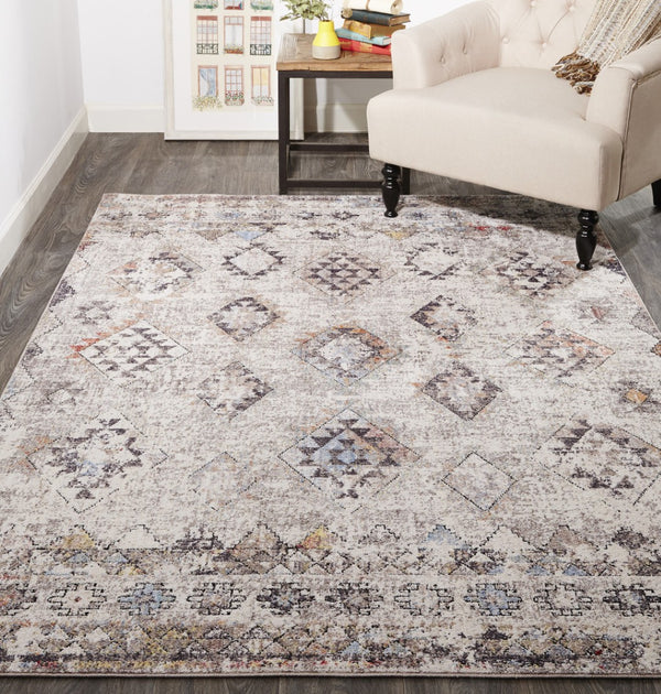 HomeRoots 10' Contemporary Blue and Gray Geometric Area Rug – Durable, Stylish, and Easy-Care Foundation for Homes 10' X 13' 512326