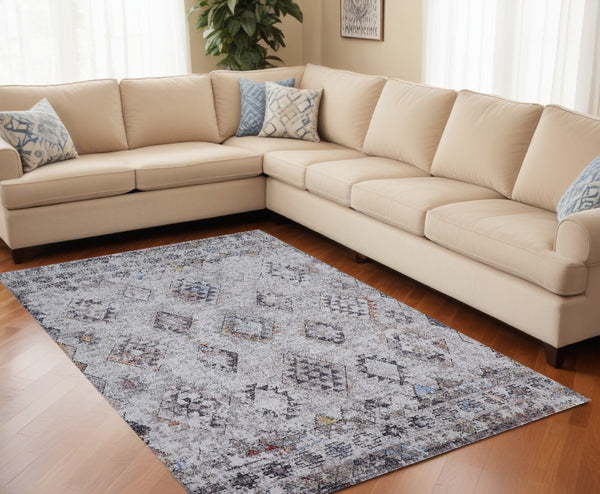 HomeRoots 10' Contemporary Blue and Gray Geometric Area Rug – Durable, Stylish, and Easy-Care Foundation for Homes 10' X 13' 512326