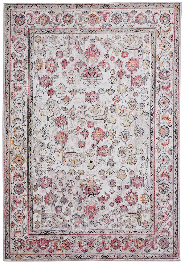 Homeroots 10' X 13' Pink And Ivory Floral Area Rug  Polyester 512345