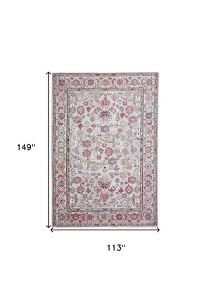 Homeroots 10' X 13' Pink And Ivory Floral Area Rug  Polyester 512345