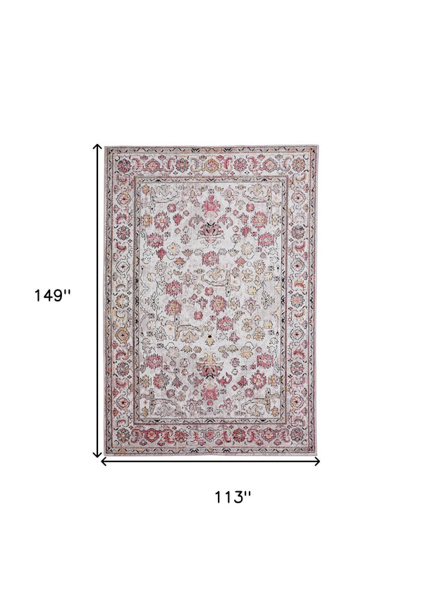 Homeroots 10' X 13' Pink And Ivory Floral Area Rug  Polyester 512345