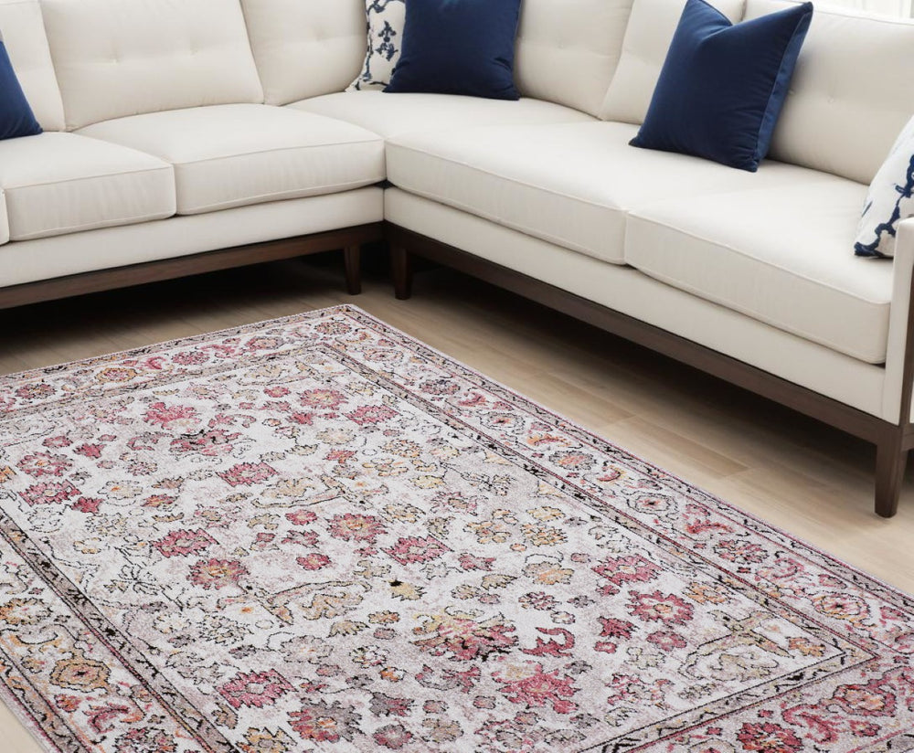 HomeRoots 10' Classic Pink and Ivory Floral Area Rug - Durable, Stain-Resistant Design for Timeless Elegance 10' x 13' 512345