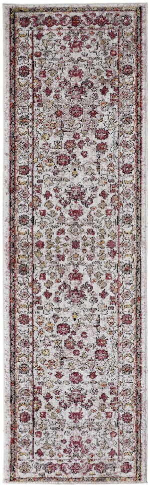 Homeroots 8' Runner Pink And Ivory Floral Runner Rug  Polyester 512346