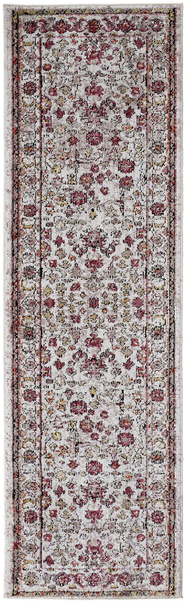 Homeroots 8' Runner Pink And Ivory Floral Runner Rug  Polyester 512346