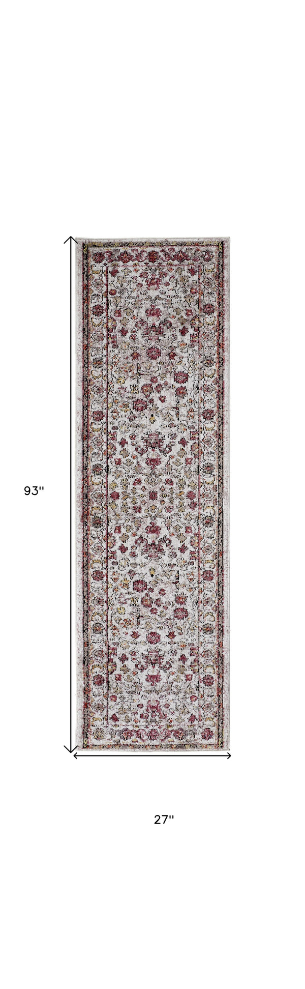 Homeroots 8' Runner Pink And Ivory Floral Runner Rug  Polyester 512346