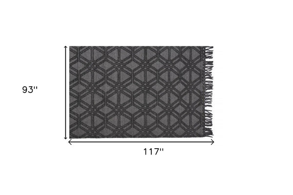 HomeRoots 5' Hand Woven Wool Area Rug in Black and Gray Geometric Design with Fringed Edges for Modern Spaces 8' X 10' 512357