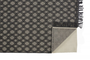 HomeRoots 5' Black and Ivory Hand-Woven Wool Area Rug with Geometric Design and Fringed Edges for Sophistication 5' X 8' 512360