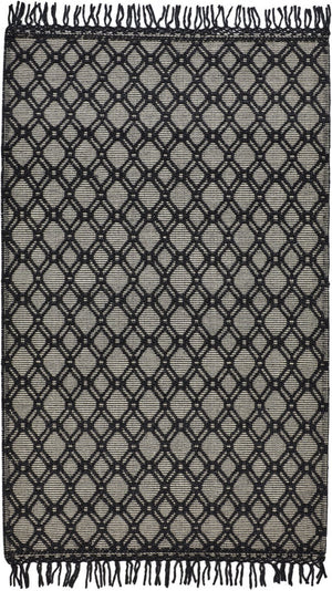 HomeRoots 5' Black and Ivory Hand-Woven Wool Area Rug with Geometric Design and Fringed Edges for Sophistication 8' X 10' 512361