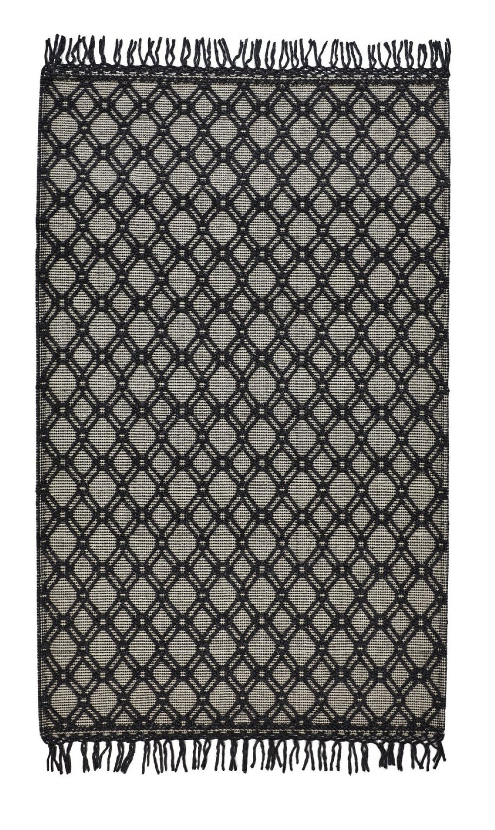 HomeRoots 5' Black and Ivory Hand-Woven Wool Area Rug with Geometric Design and Fringed Edges for Sophistication 8' X 10' 512361