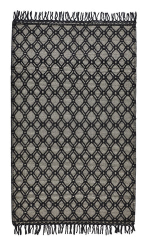 HomeRoots 5' Black and Ivory Hand-Woven Wool Area Rug with Geometric Design and Fringed Edges for Sophistication 8' X 10' 512361