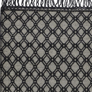 HomeRoots 5' Black and Ivory Hand-Woven Wool Area Rug with Geometric Design and Fringed Edges for Sophistication 8' X 10' 512361