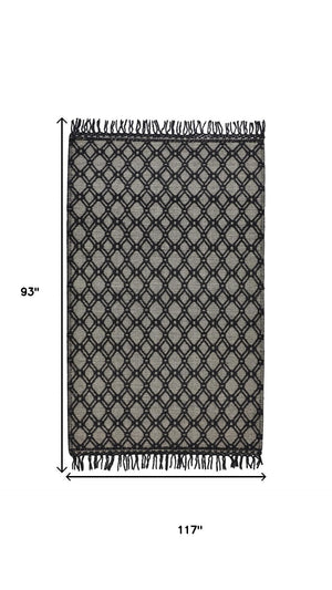 HomeRoots 5' Black and Ivory Hand-Woven Wool Area Rug with Geometric Design and Fringed Edges for Sophistication 8' X 10' 512361