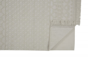 HomeRoots 5' Hand Woven Wool Area Rug with Geometric Design and Fringed Edges for Timeless Home Décor Ivory/Tan 5' x 8' 512368