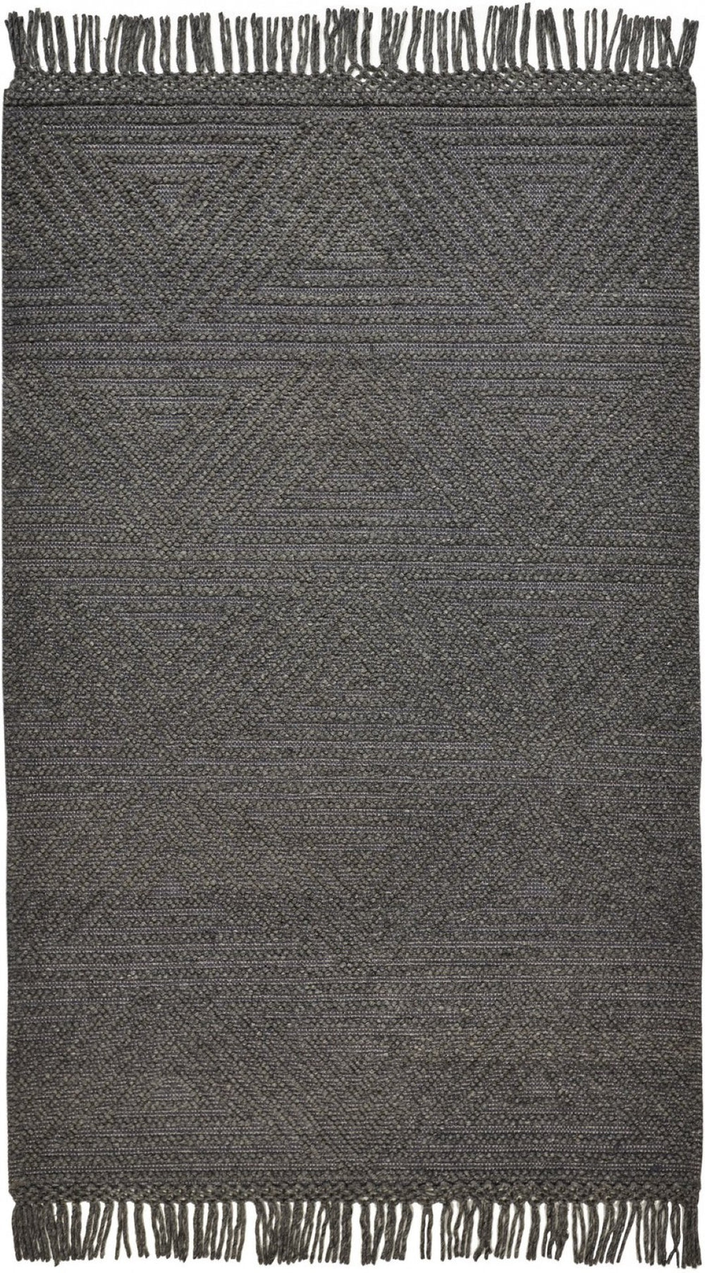 HomeRoots 5' Gray Wool Geometric Hand-Woven Area Rug with Elegant Fringed Edges for Timeless Home Style 5' X 8' 512372