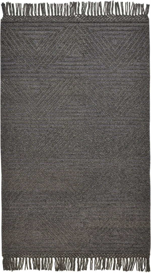 HomeRoots 5' Gray Wool Geometric Hand-Woven Area Rug with Elegant Fringed Edges for Timeless Home Style 5' X 8' 512372