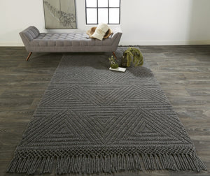 HomeRoots 5' Gray Wool Geometric Hand-Woven Area Rug with Elegant Fringed Edges for Timeless Home Style 5' X 8' 512372