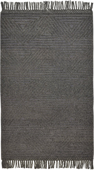 HomeRoots 5' Gray Wool Geometric Hand-Woven Area Rug with Elegant Fringed Edges for Timeless Home Style 8' X 10' 512373