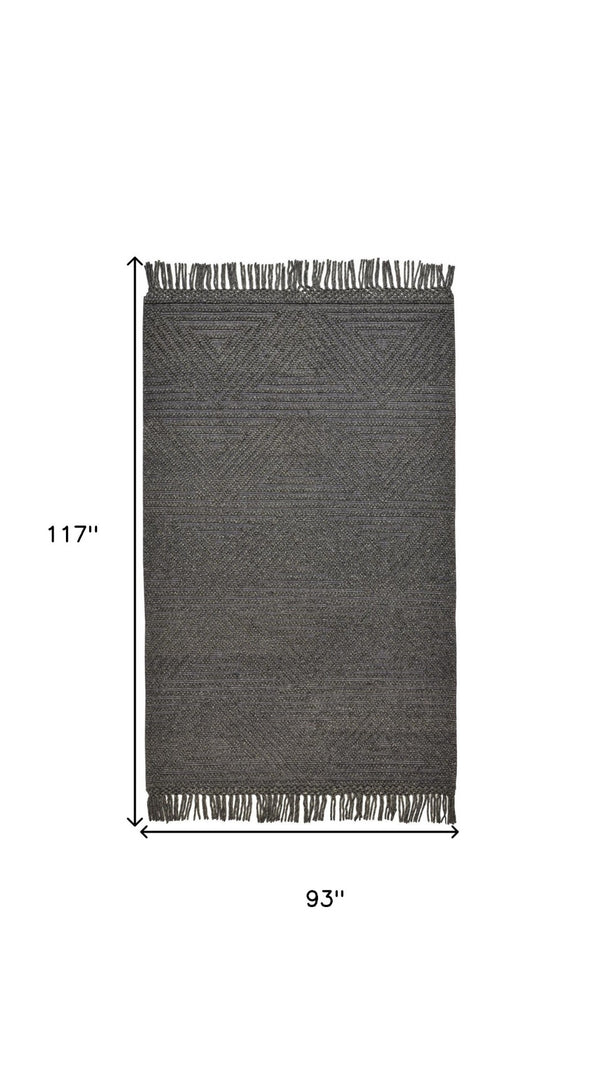 HomeRoots 5' Gray Wool Geometric Hand-Woven Area Rug with Elegant Fringed Edges for Timeless Home Style 8' X 10' 512373