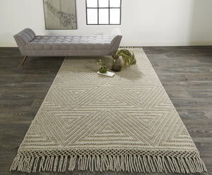 HomeRoots 5' Gray Wool Geometric Hand-Woven Area Rug with Elegant Fringed Edges for Timeless Home Style 8' X 10' 512377