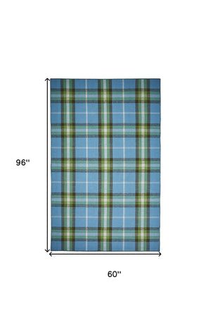 Homeroots 5' X 8' Blue And Green Abstract Hand Woven Area Rug Blue,Green,Black 100% Pet 512380