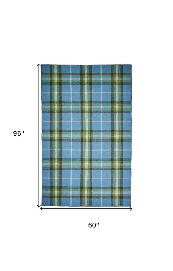 Homeroots 5' X 8' Blue And Green Abstract Hand Woven Area Rug Blue,Green,Black 100% Pet 512380