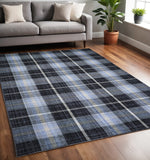 Homeroots 5' X 8' Black And Blue Abstract Hand Woven Area Rug Black,Blue,White 100% Pet 512385