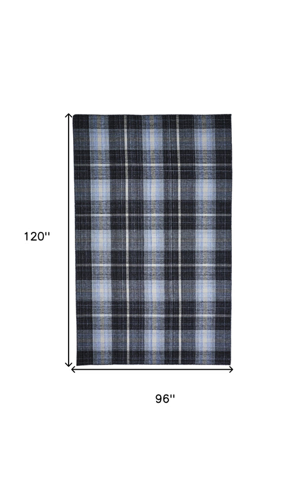 Homeroots 8' X 10' Black Blue And White Abstract Hand Woven Stain Resistant Area Rug Black,Blue,White Other Material 512386