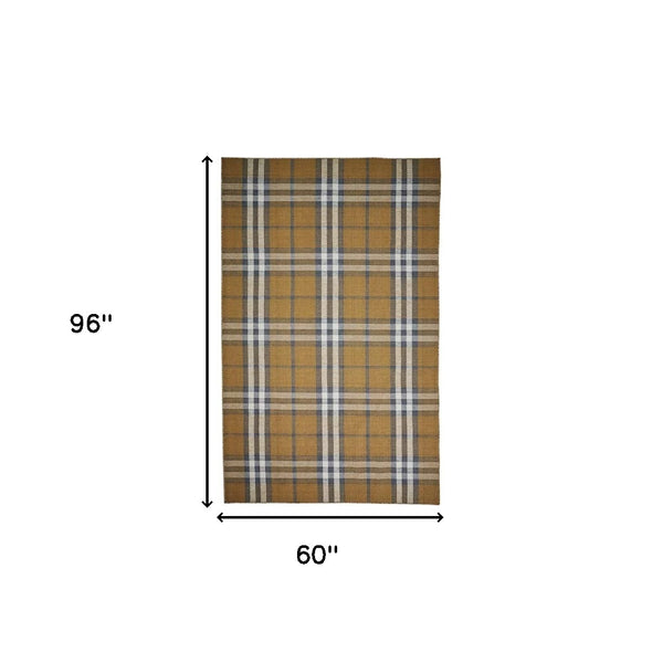 Homeroots 5' X 8' Gold Blue And White Abstract Hand Woven Stain Resistant Area Rug Gold,Blue,White Other Material 512388