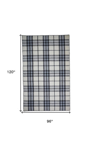 Homeroots 8' X 10' Ivory Blue And Black Abstract Hand Woven Stain Resistant Area Rug Ivory,Blue,Black Other Material 512392