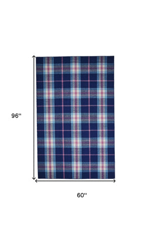 Homeroots 5' X 8' Blue Pink And White Abstract Hand Woven Stain Resistant Area Rug Blue,Pink,White Other Material 512394