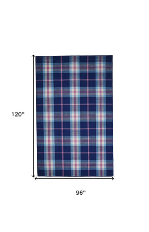 Homeroots 8' X 10' Blue And Pink Abstract Hand Woven Area Rug Blue,Pink,White 100% Pet 512395