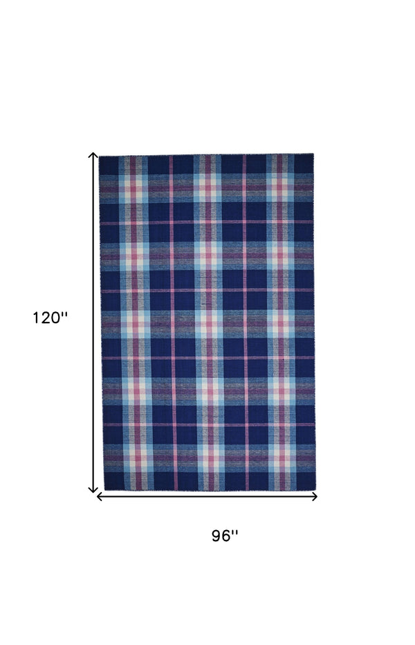 Homeroots 8' X 10' Blue And Pink Abstract Hand Woven Area Rug Blue,Pink,White 100% Pet 512395