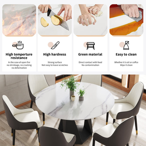 English Elm 53" Round Marble Dining Table – Stylish Black Iron Base, Seats 6, Scratch & Heat Resistant For Modern Homes W1535S00397