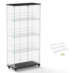 English Elm 4 Tier Glass Display Cabinet - Secure Double Door Showcase With 6 Acrylic Shelves For Modern Spaces W1668P241906