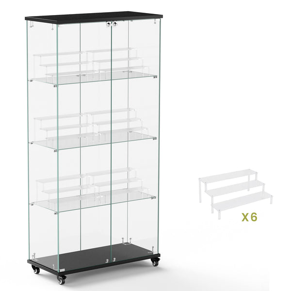 English Elm 4 Tier Glass Display Cabinet - Secure Double Door Showcase With 6 Acrylic Shelves For Modern Spaces W1668P241906