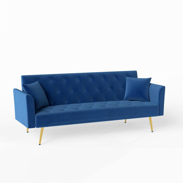 English Elm Modern Tufted Velvet Sleeper Sofa Retro Style Convertible Fold Flat for Compact Spaces Blue W2353P399459