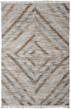 HomeRoots 5' Gray and Brown Hand-Woven Geometric Area Rug with Stylish Tassel Fringe for Modern Homes 5' X 8' 512423