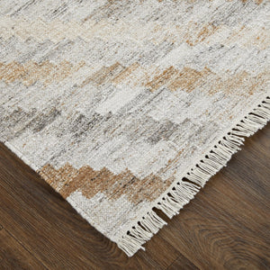 HomeRoots 5' Gray and Brown Hand-Woven Geometric Area Rug with Stylish Tassel Fringe for Modern Homes 5' X 8' 512423