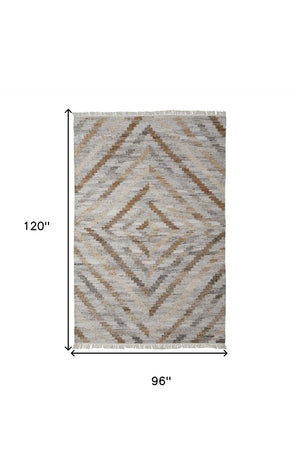 HomeRoots 5' Gray and Brown Hand-Woven Geometric Area Rug with Stylish Tassel Fringe for Modern Homes 8' X 10' 512424
