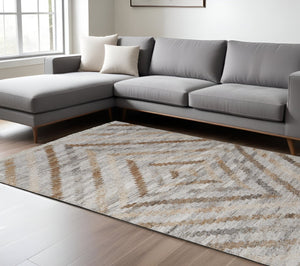 HomeRoots 5' Gray and Brown Hand-Woven Geometric Area Rug with Stylish Tassel Fringe for Modern Homes 8' X 10' 512424