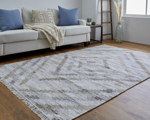HomeRoots 5' Gray and Brown Hand-Woven Geometric Area Rug with Stylish Tassel Fringe for Modern Homes 8' X 10' 512424