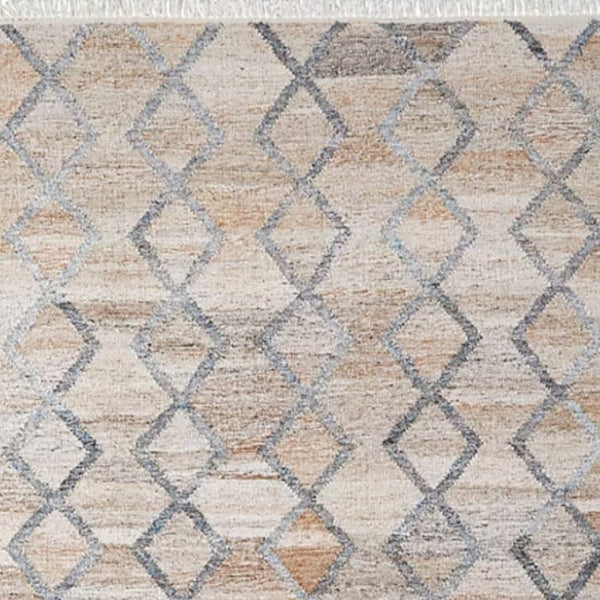 HomeRoots 4' Hand-Woven Geometric Area Rug in Gray, Ivory & Tan – Stain-Resistant with Timeless Fringe Design 4' X 6' 512428