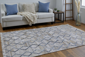 HomeRoots 4' Hand-Woven Geometric Area Rug in Gray, Ivory & Tan – Stain-Resistant with Timeless Fringe Design 4' X 6' 512428
