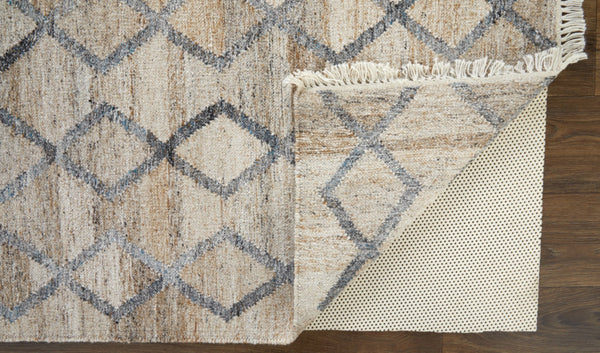 HomeRoots 4' Hand-Woven Geometric Area Rug in Gray, Ivory & Tan – Stain-Resistant with Timeless Fringe Design 4' X 6' 512428