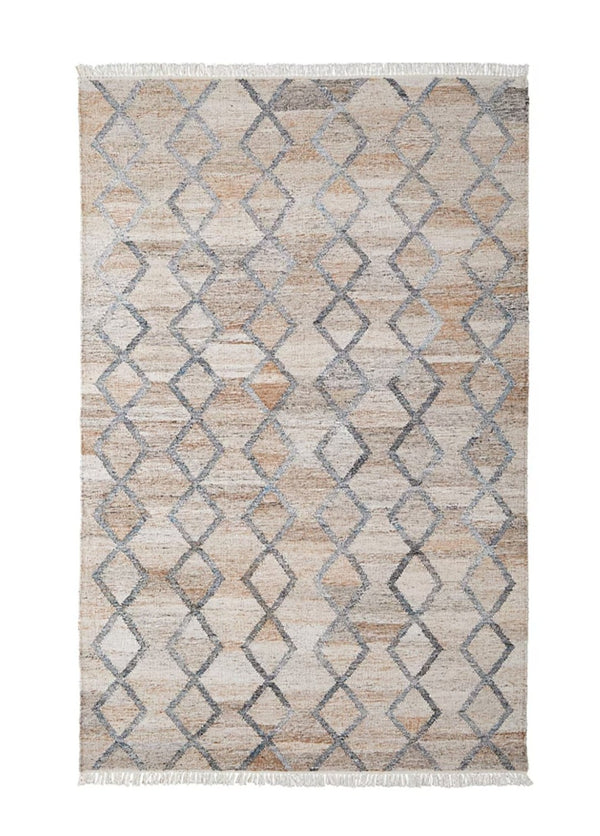 HomeRoots 4' Hand-Woven Geometric Area Rug in Gray, Ivory & Tan – Stain-Resistant with Timeless Fringe Design 4' X 6' 512428