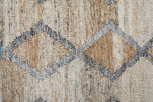 HomeRoots 4' Hand-Woven Geometric Area Rug in Gray, Ivory & Tan – Stain-Resistant with Timeless Fringe Design 8' X 10' 512430