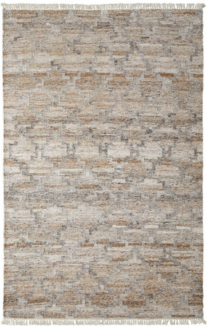 HomeRoots 4' Hand Woven Tan and Gray Geometric Area Rug with Fringe – Stylish, Durable, and Unique Design 4' X 6' 512434