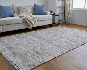 HomeRoots 4' Hand Woven Tan and Gray Geometric Area Rug with Fringe – Stylish, Durable, and Unique Design 4' X 6' 512434
