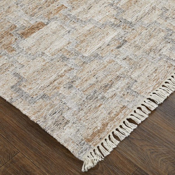 HomeRoots 4' Hand Woven Tan and Gray Geometric Area Rug with Fringe – Stylish, Durable, and Unique Design 5' X 8' 512435